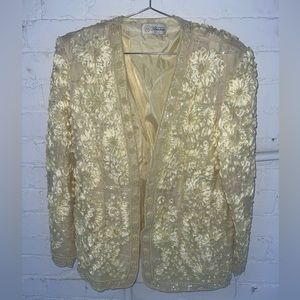 Vintage detailed beaded and embroidered yellow blazer